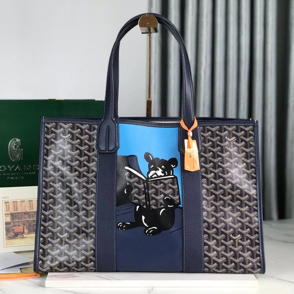 GOYA VILLETTE TOTE 45 IN NAVY BLUE GOY*RDINE CANVAS