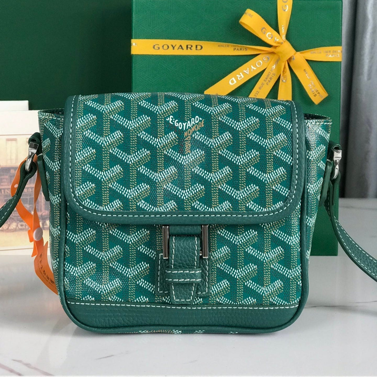 GRAND BLEU 16 IN GREEN GOY*RDINE CANVAS AND LAMBSKIN