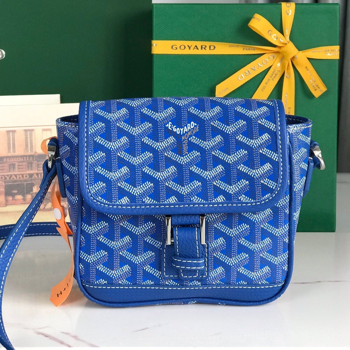 GRAND BLEU 16 IN SAPPHIRE BLUE GOY*RDINE CANVAS AND LAMBSKIN