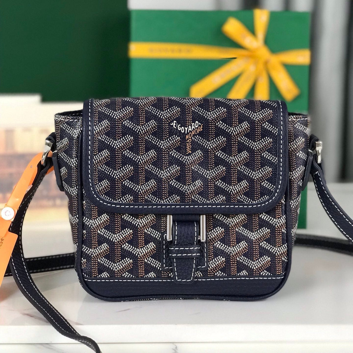 GRAND BLEU 16 IN NAVY BLUE GOY*RDINE CANVAS AND LAMBSKIN