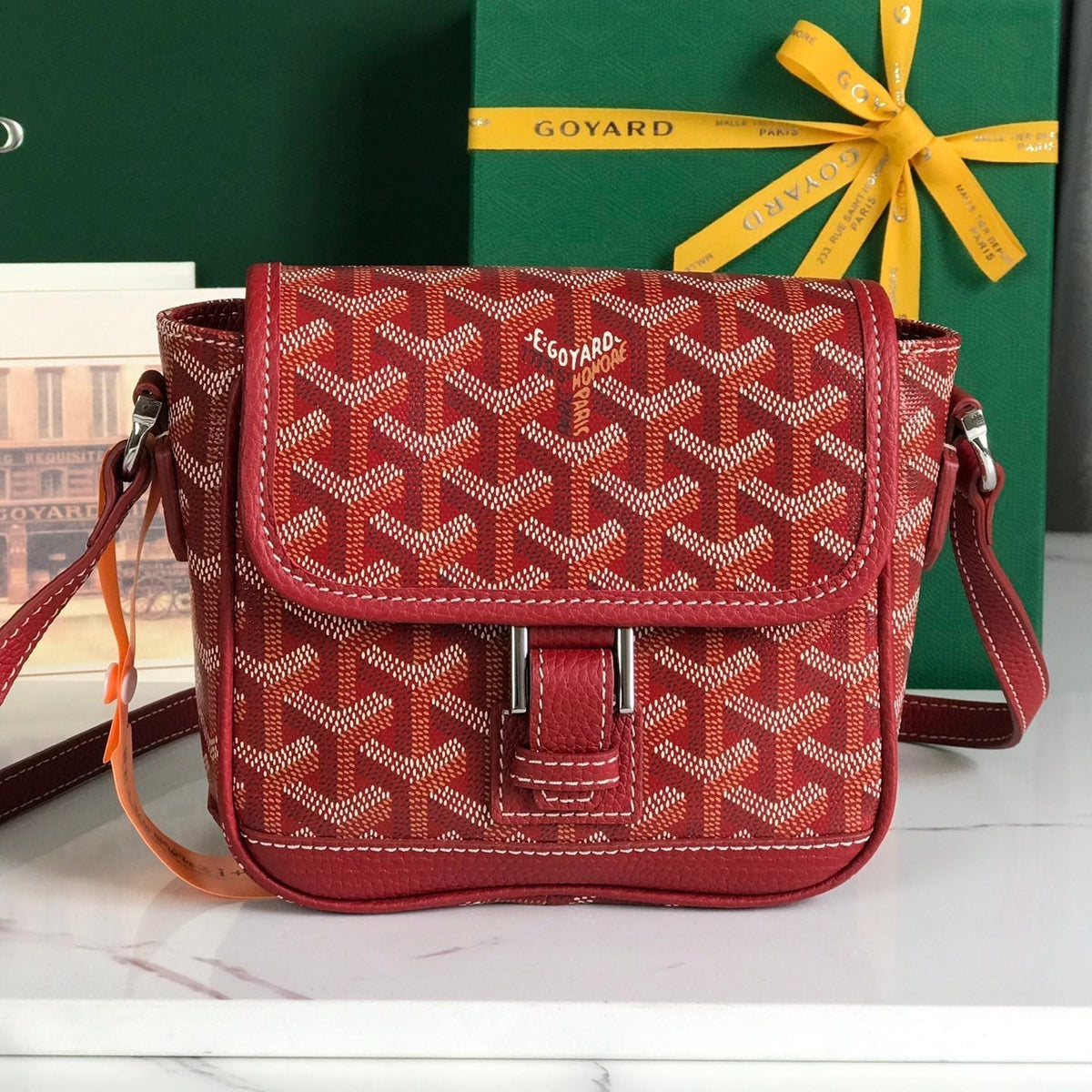 GRAND BLEU 16 IN CLASSIC RED GOY*RDINE CANVAS AND LAMBSKIN