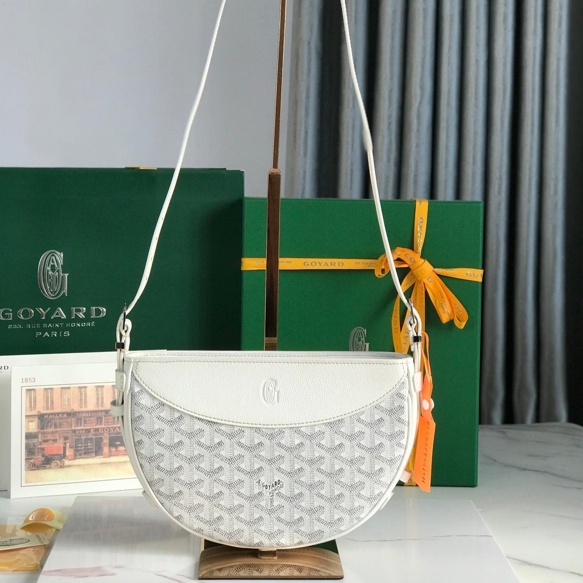 HIRONDELLE BAG 25 IN WHITE LAMBSKIN AND GOY*RDINE CANVAS