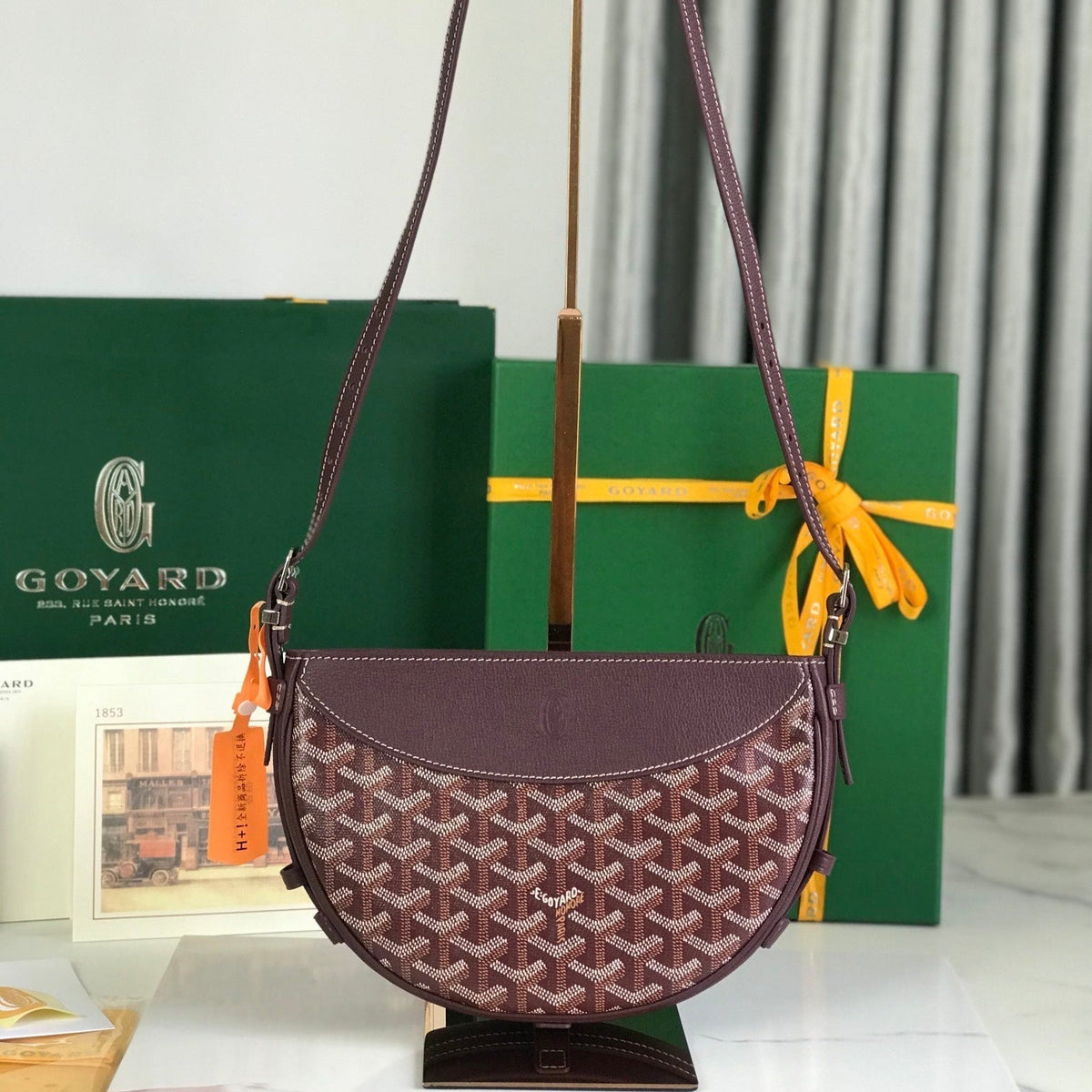 HIRONDELLE BAG 25 IN WINE RED LAMBSKIN AND GOY*RDINE CANVAS