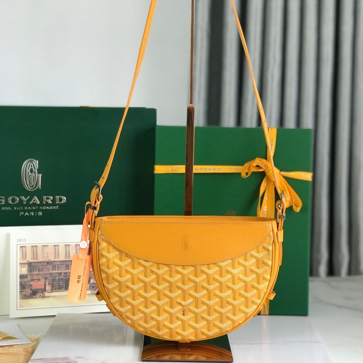 HIRONDELLE BAG 25 IN YELLOW LAMBSKIN AND GOY*RDINE CANVAS