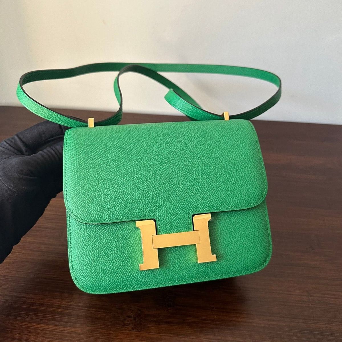 C*NSTANCE 18 GREEN EPSOM GOLD HARDWARE