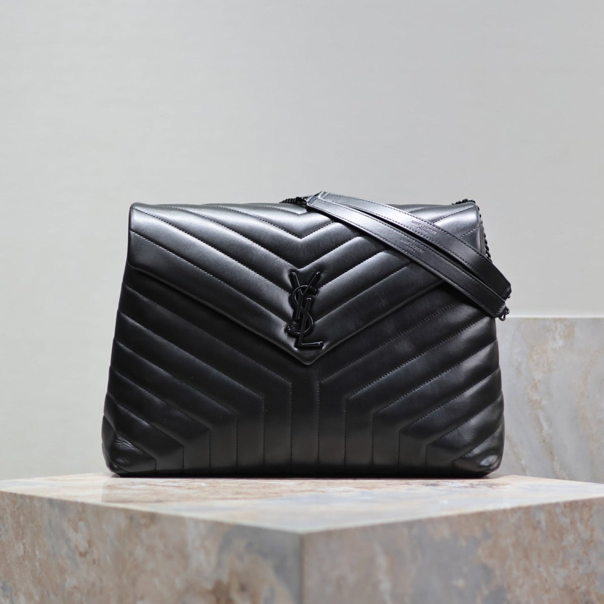 LOU*OU LARGE 36 IN BLACK QUILTED CALFSKIN BLACK HARDWARE