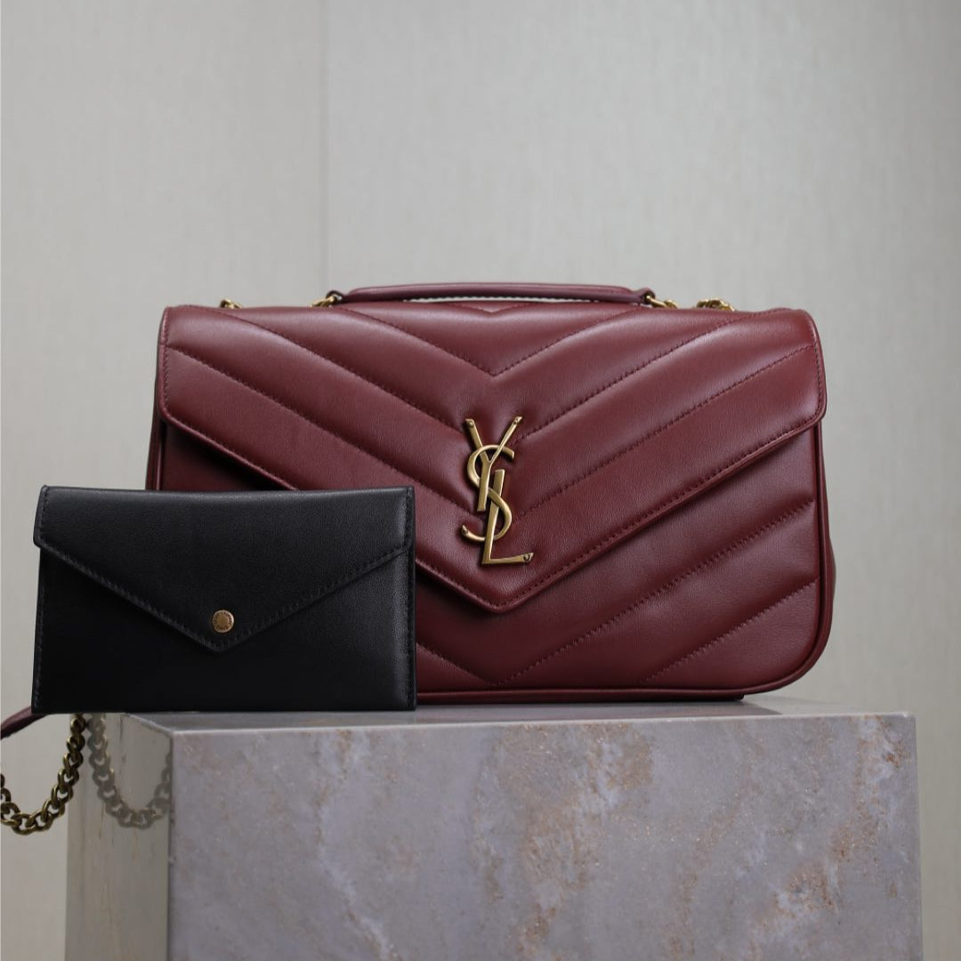LOU*OU MEDIUM 29 IN BURGUNDY RED SHEEPSKIN GOLD HARDWARE