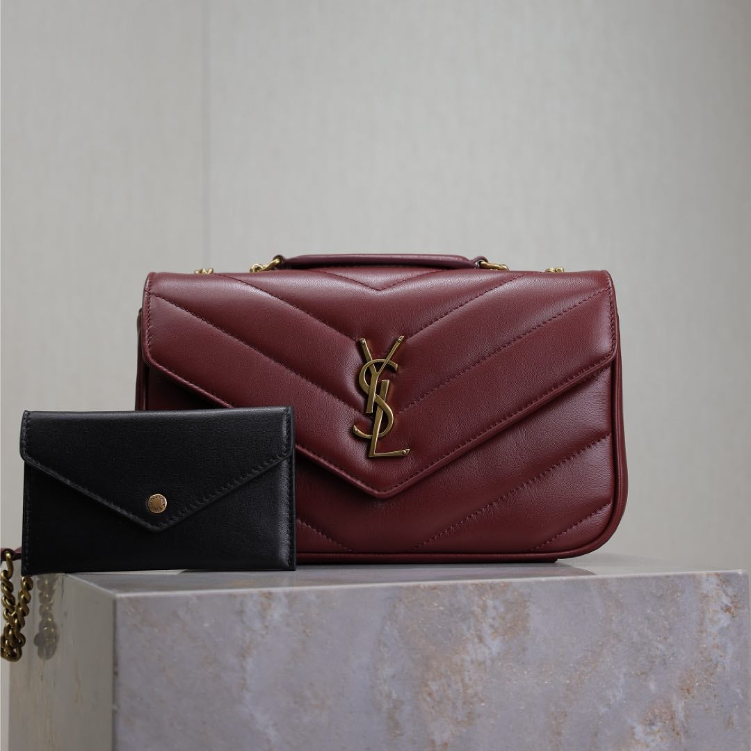 LOU*OU SMALL 24 IN BURGUNDY RED SHEEPSKIN GOLD HARDWARE