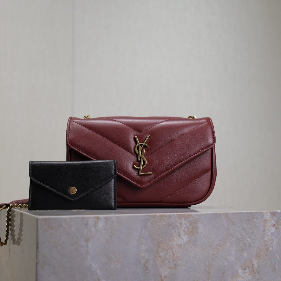 LOU*OU MINI 20 IN BURGUNDY RED SHEEPSKIN GOLD HARDWARE