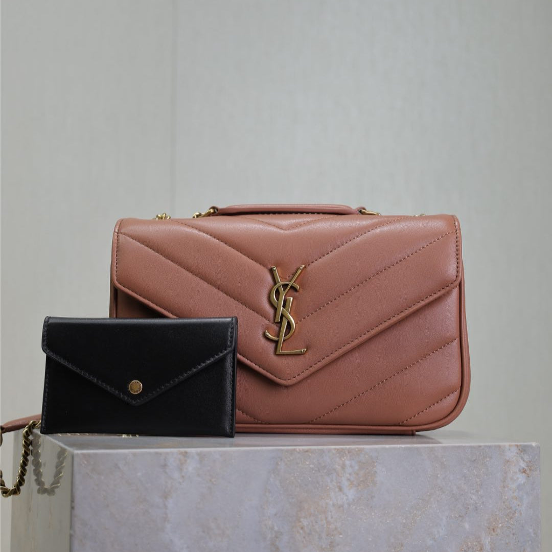 LOU*OU SMALL 24 IN SALMON PINK SHEEPSKIN GOLD HARDWARE