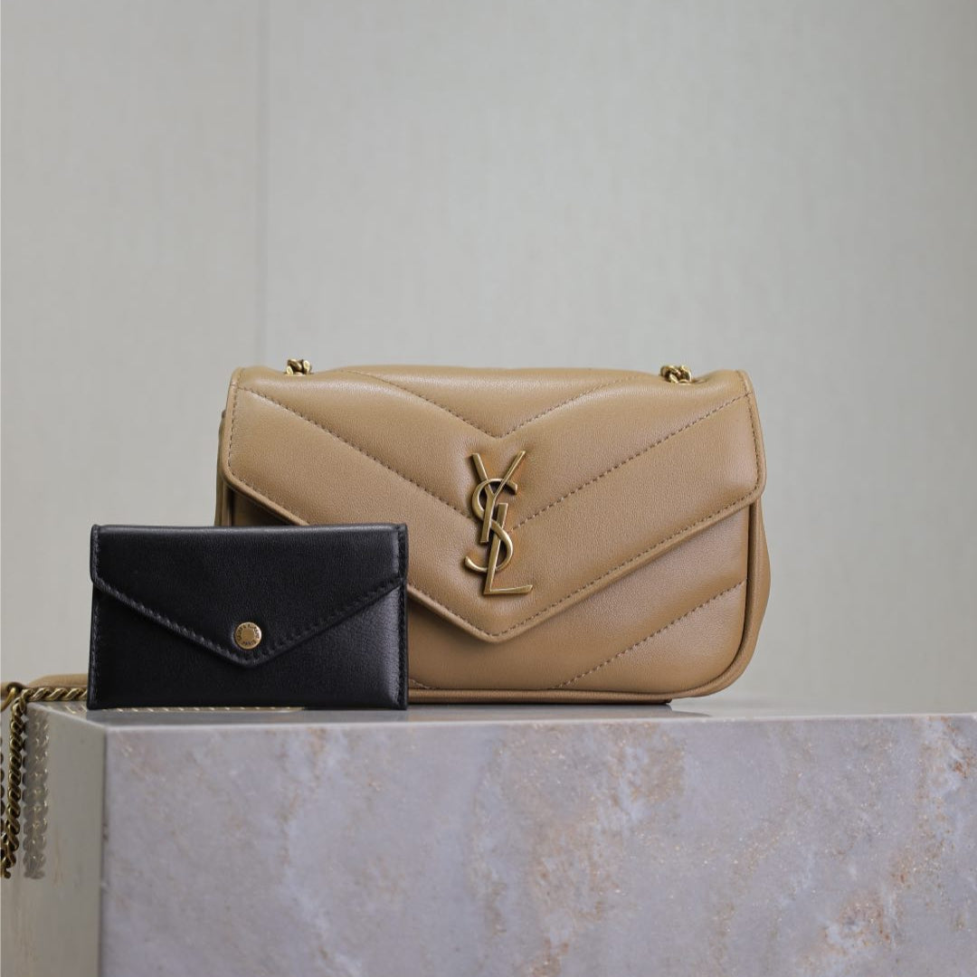 LOU*OU MINI 20 IN MILK TEA SHEEPSKIN GOLD HARDWARE