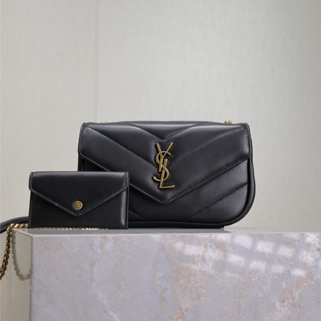 LOU*OU MINI 20 IN BLACK SHEEPSKIN GOLD HARDWARE