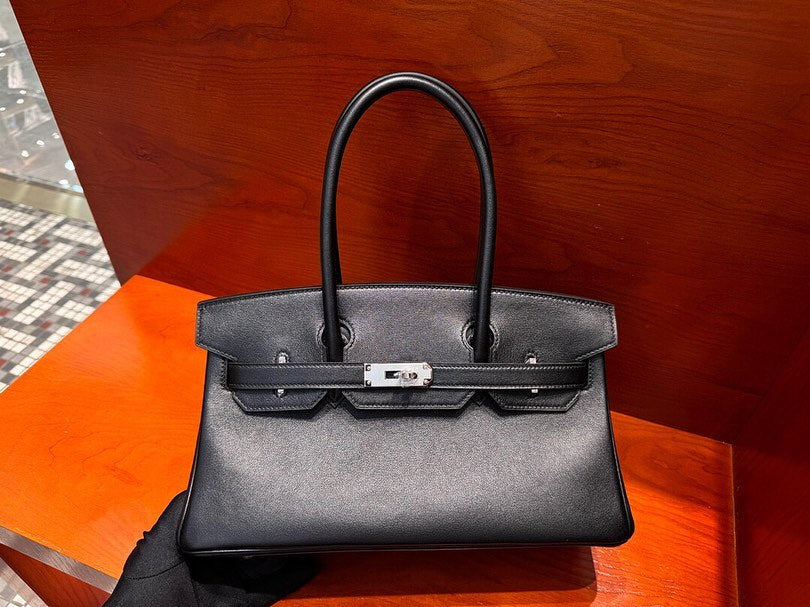 Shoulder b*rkin 39cm black with silver hardware in swift leather