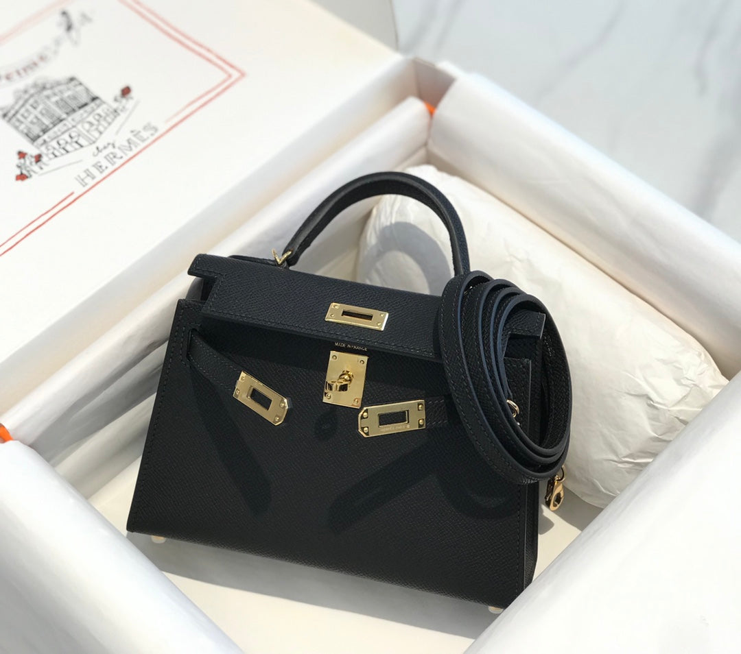 H*M K*LLY MINI 20 BLACK EPSOM GOLD HARDWARE