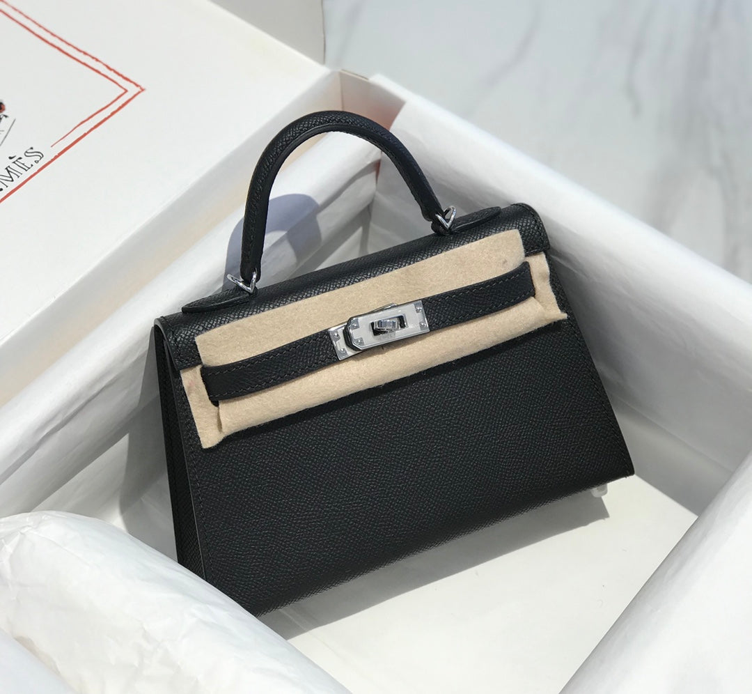 H*M K*LLY MINI 20 BLACK EPSOM SILVER HARDWARE