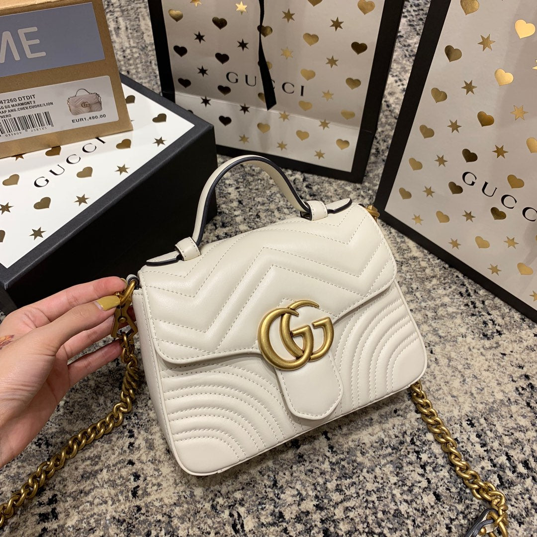 G*G Marmont 21cm Mini Top White Calfskin Gold Hardware