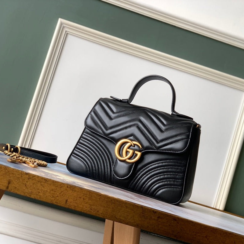 G*G Marmont 26.5cm Black Calfskin Gold Hardware