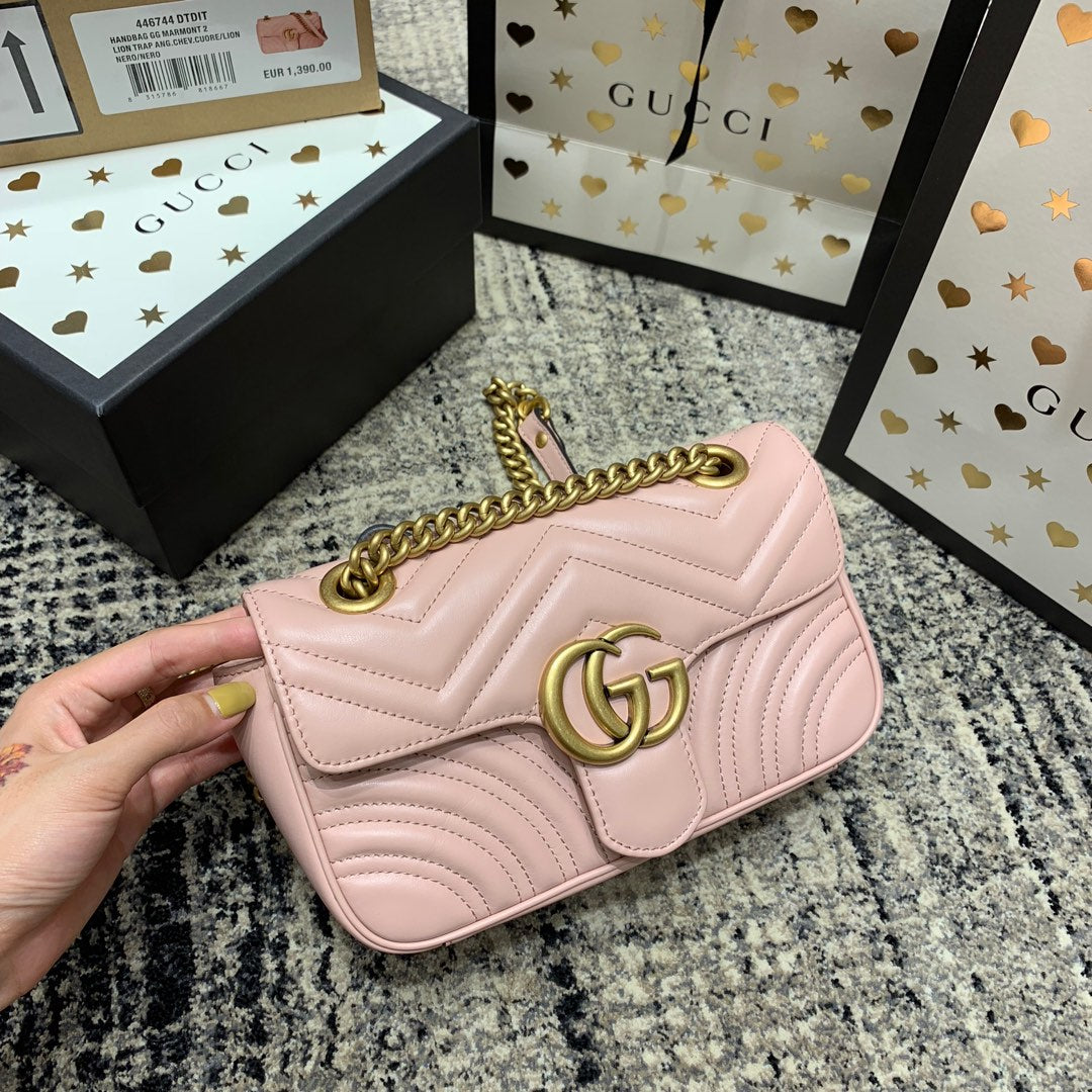 G*G Marmont 22cm Pink Calfskin Gold Hardware