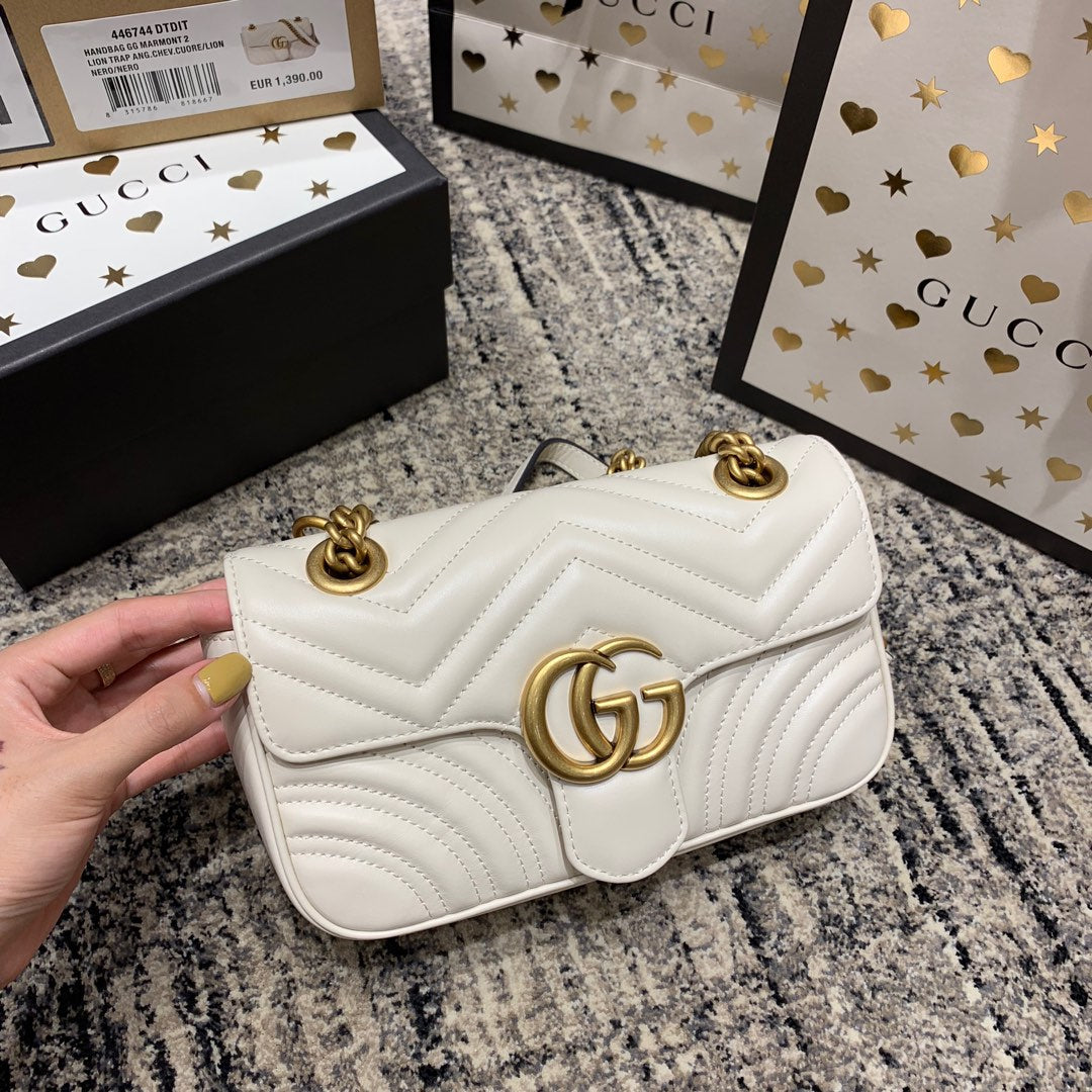 G*G Marmont 22cm White Calfskin Gold Hardware