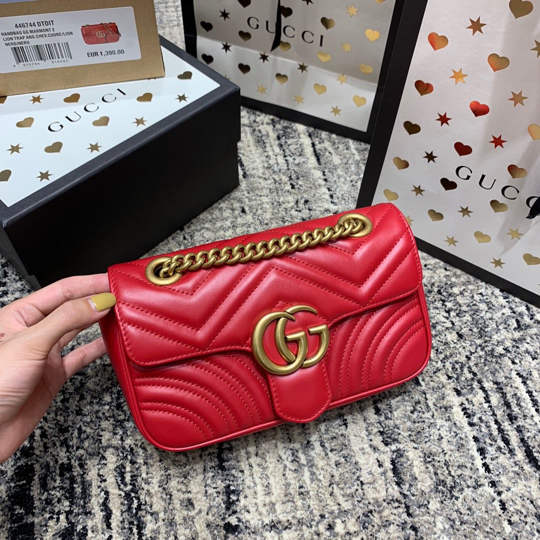 G*G Marmont 22cm Red Calfskin Gold Hardware