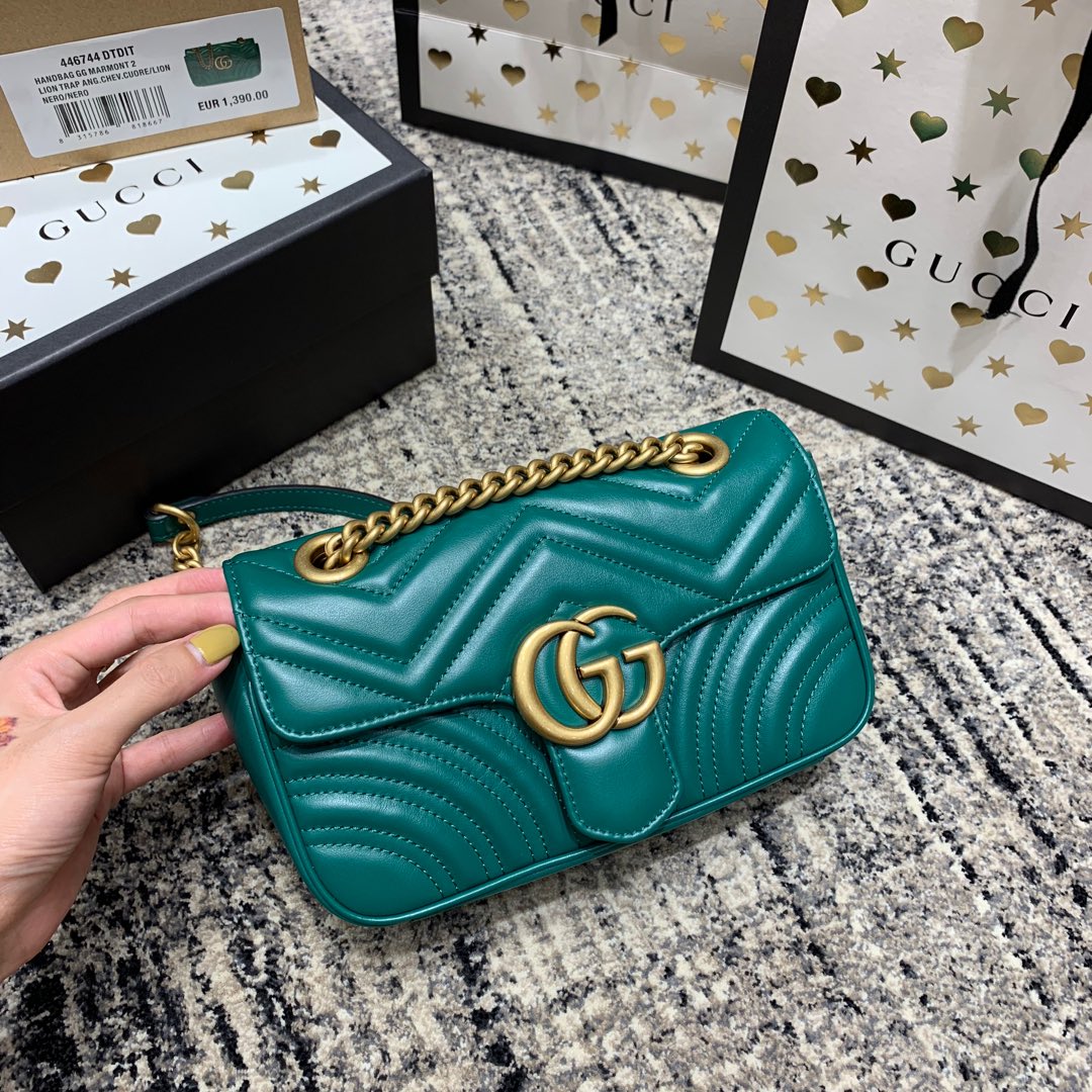G*G Marmont 22cm Turquoise Calfskin Gold Hardware
