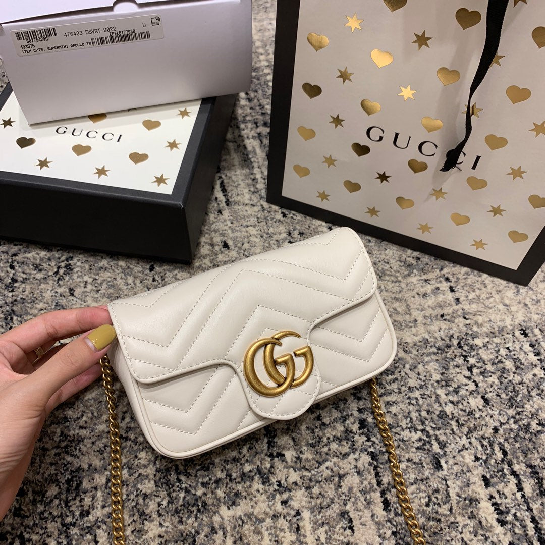 G*G Marmont Mini 16.5cm White Calfskin Gold Hardware