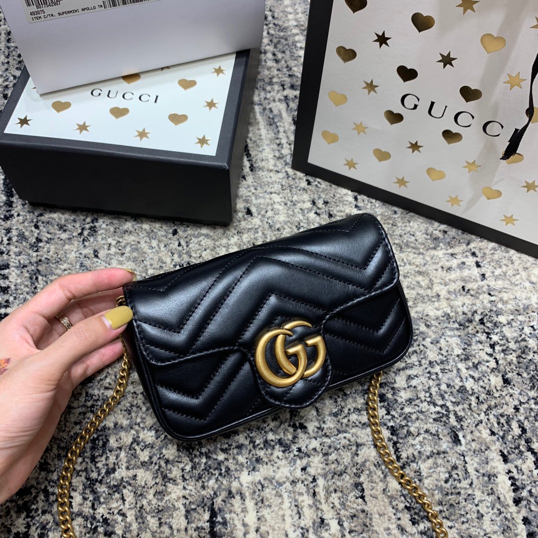 G*G Marmont Mini 16.5cm Black Calfskin Gold Hardware