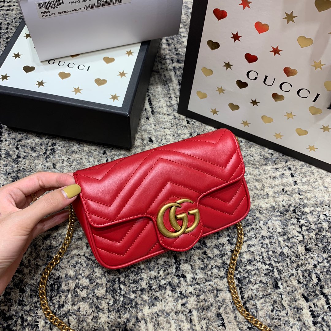 G*G Marmont Mini 16.5cm Red Calfskin Gold Hardware
