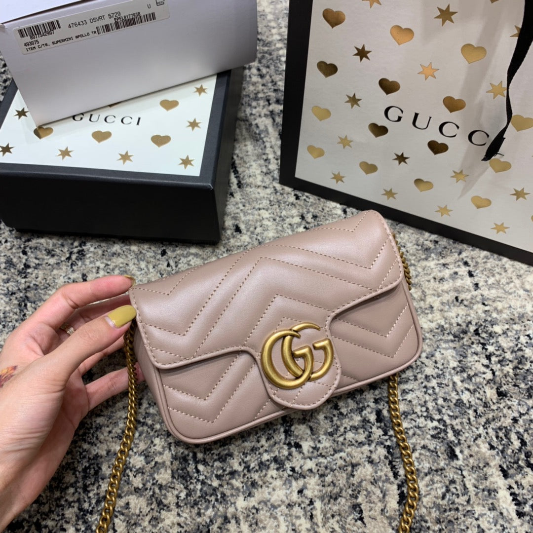 G*G Marmont Mini 16.5cm Dark Beige Calfskin Gold Hardware