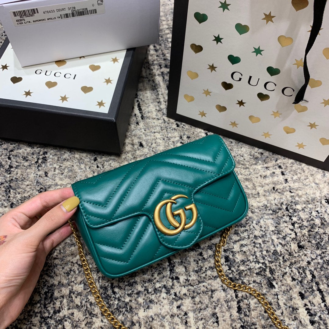 G*G Marmont Mini 16.5cm Turquoise Calfskin Gold Hardware