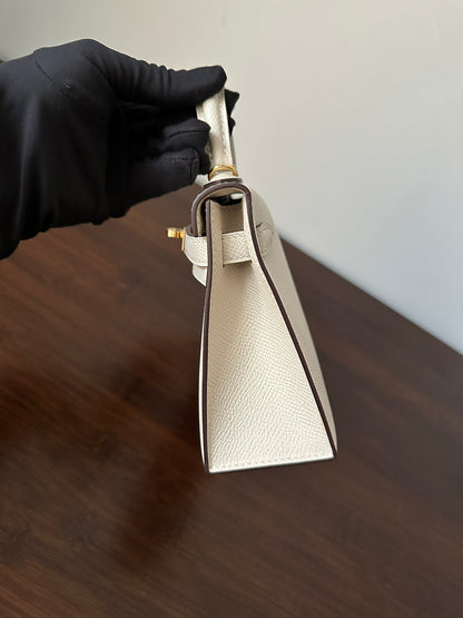 HM KELLY MINI 20 WHITE EPSOM GOLD HARDWARE