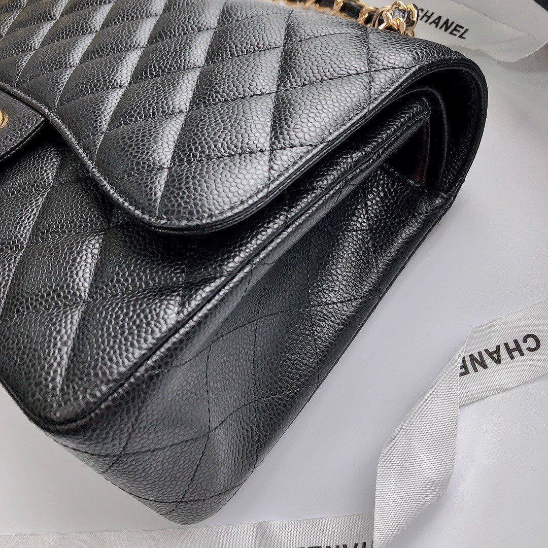 CC Classic Jumbo 30cm Black Caviar Gold Hardware