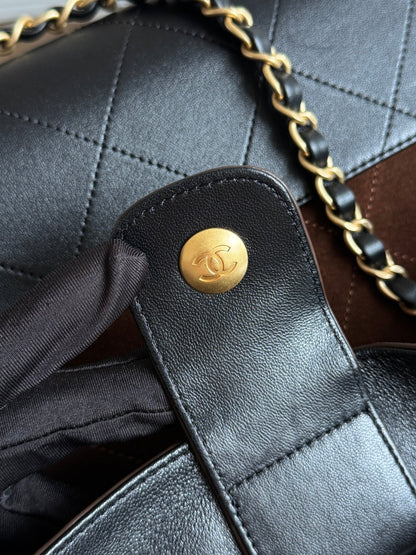 CC 25A Small Tote 36cm Chocolate Brown Suede Black Calfskin