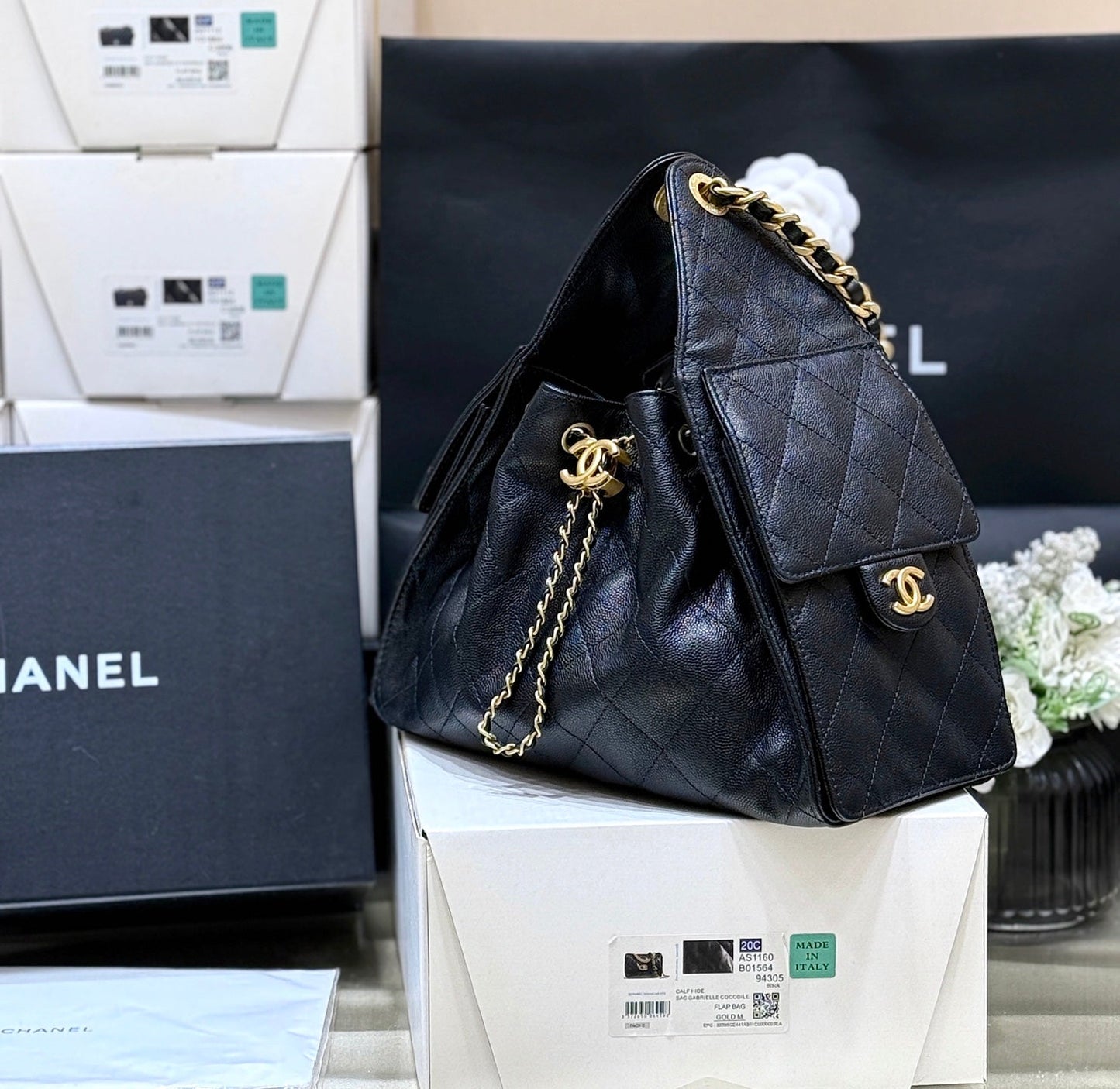 CC 25S Hobo Bag 25cm Black Calfskin
