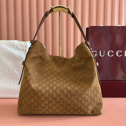 GG 25FW Beatrix Horsebit Handbag 40cm Brown Suede GHW