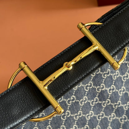 GG 25FW Beatrix Horsebit Handbag 40cm Blue Denim Canvas GHW