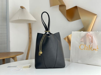 Chloe Spin Tote Bag Medium 27cm Black Calfskin 272274