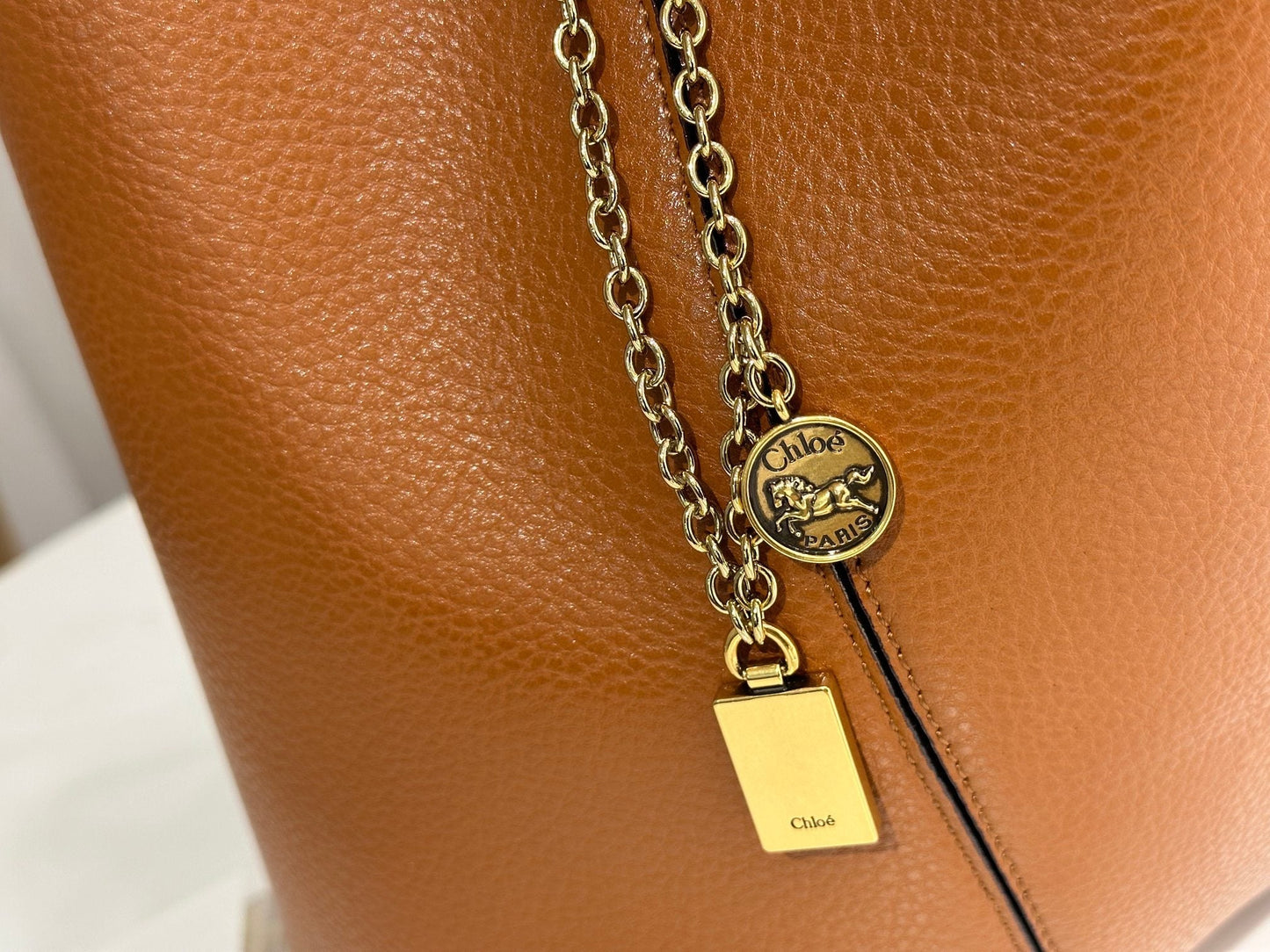 Chloe Spin Tote Bag Medium 27cm Brown Calfskin 272216