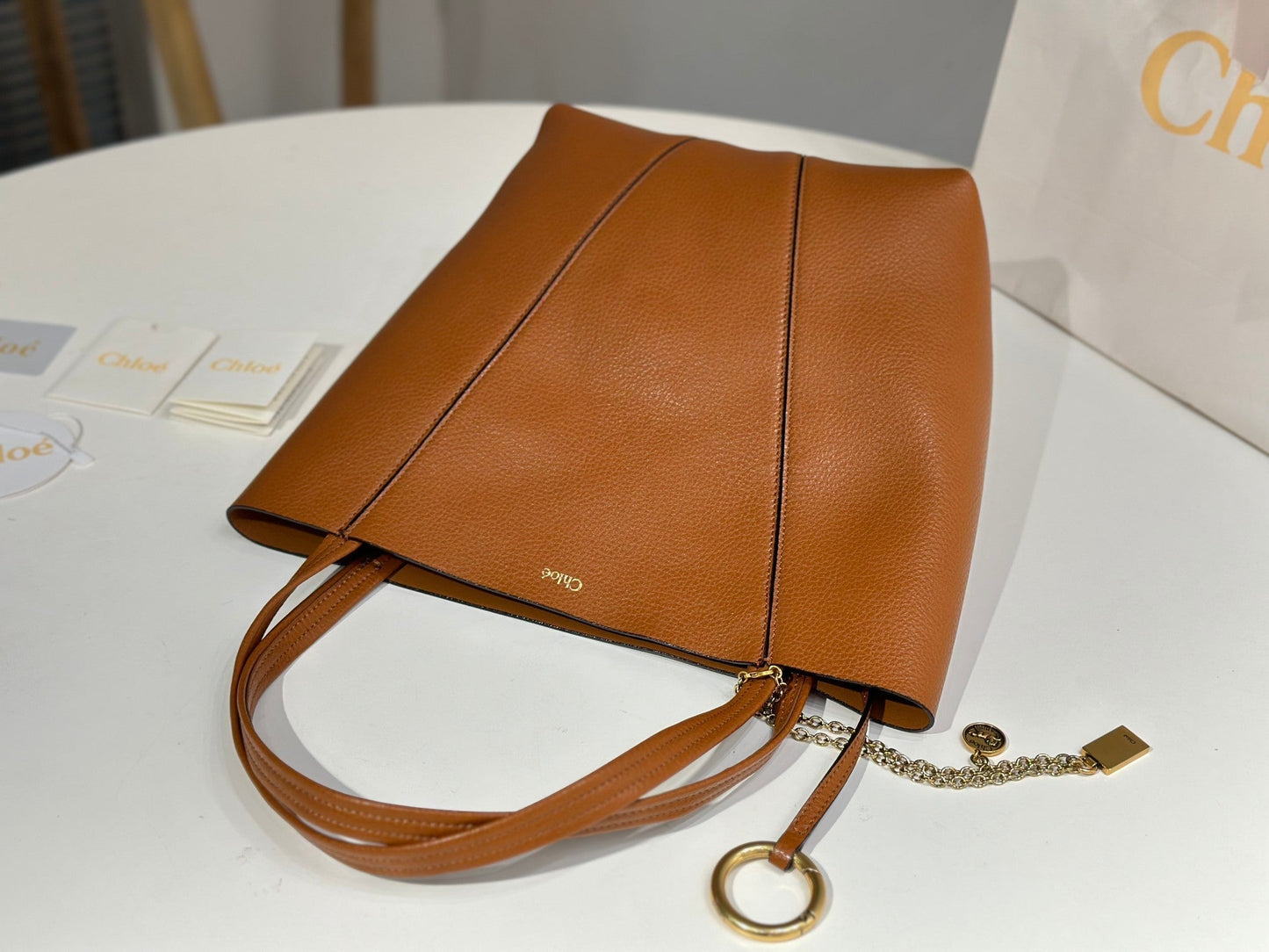 Chloe Spin Tote Bag Medium 27cm Brown Calfskin 272216