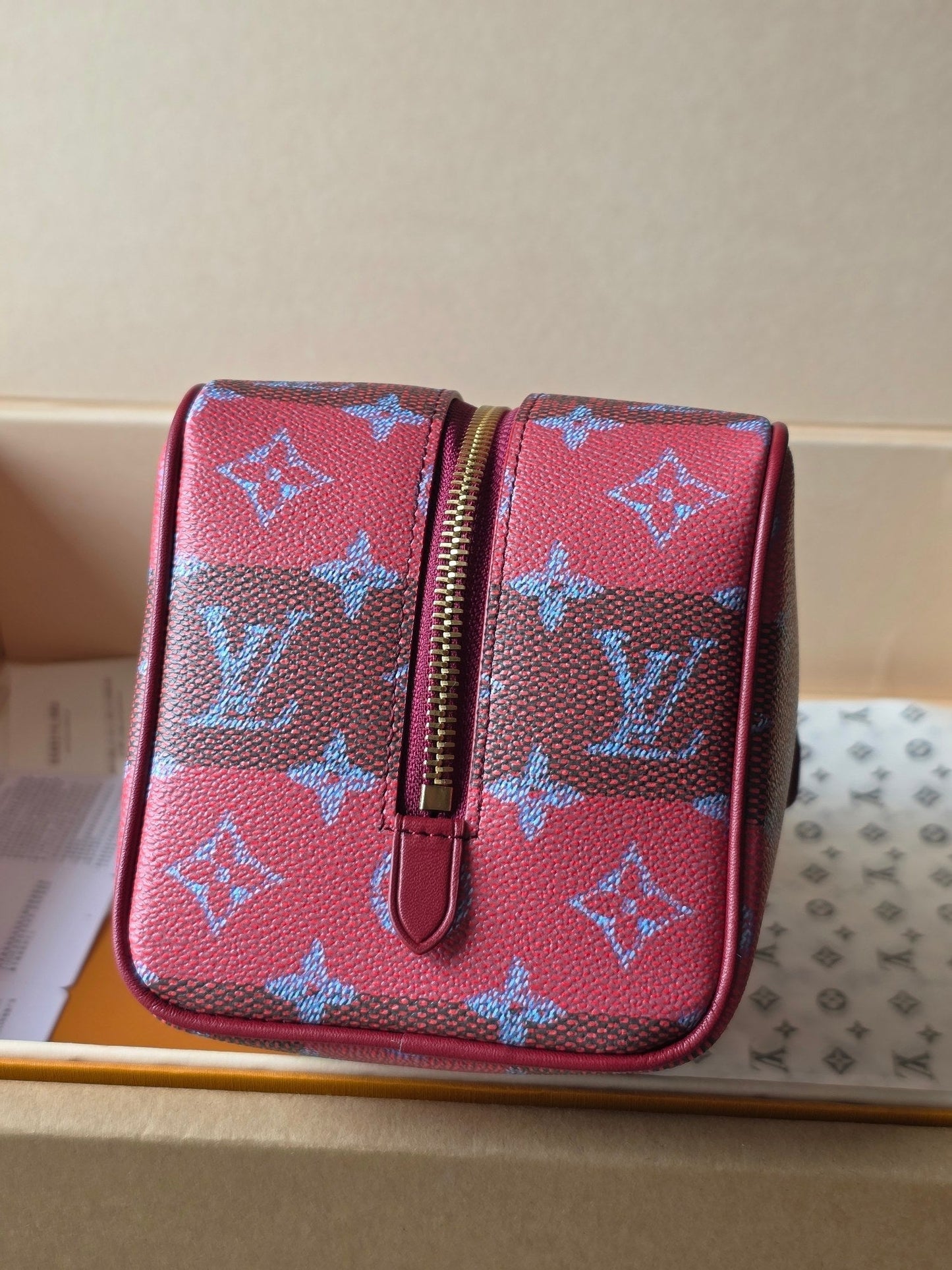 LV Makeup Bag Red PVC Fabric with Leather 275393