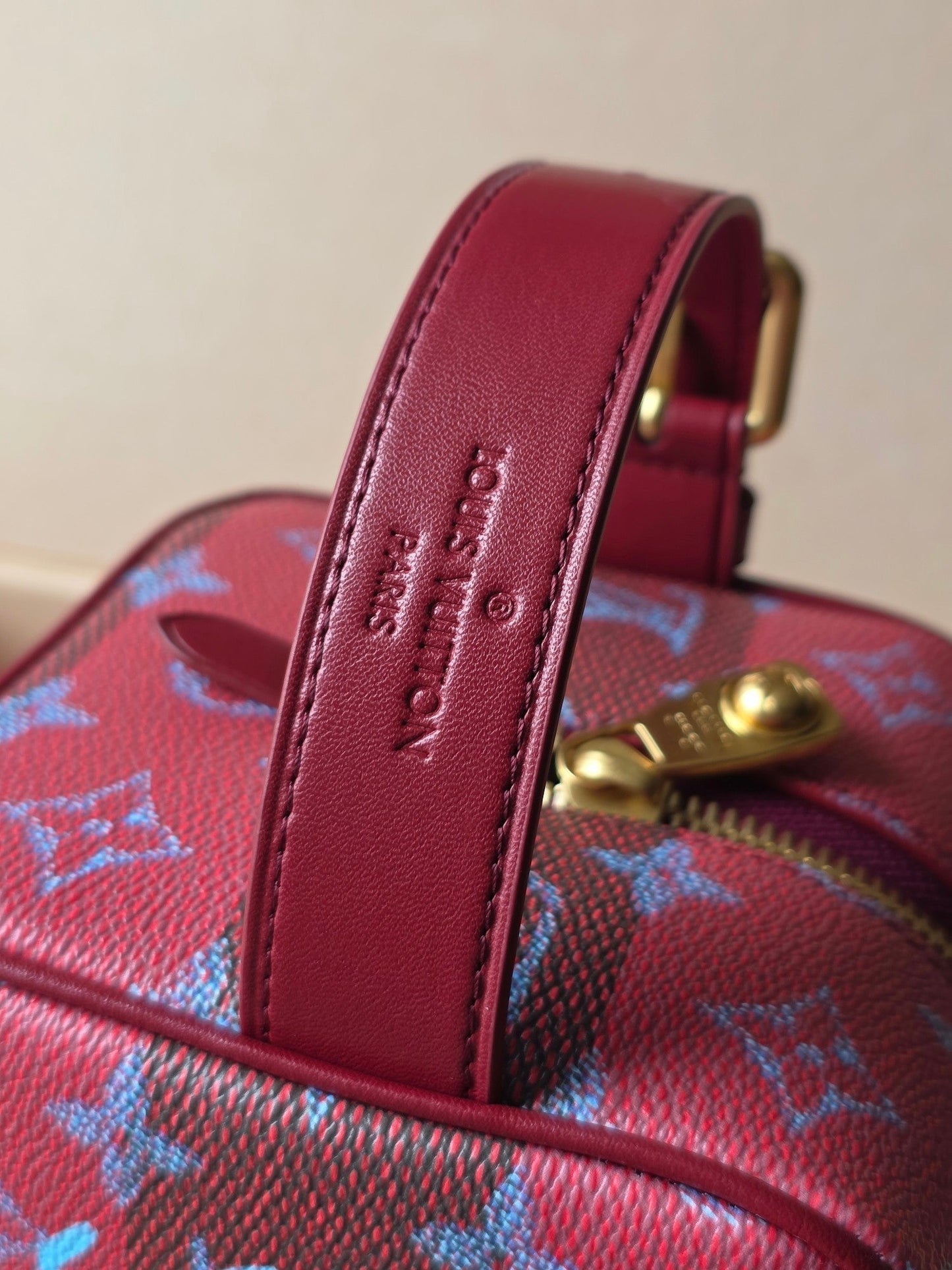 LV Makeup Bag Red PVC Fabric with Leather 275393