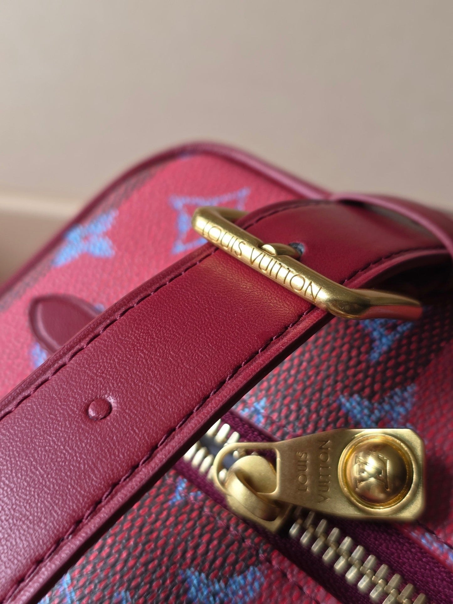 LV Makeup Bag Red PVC Fabric with Leather 275393