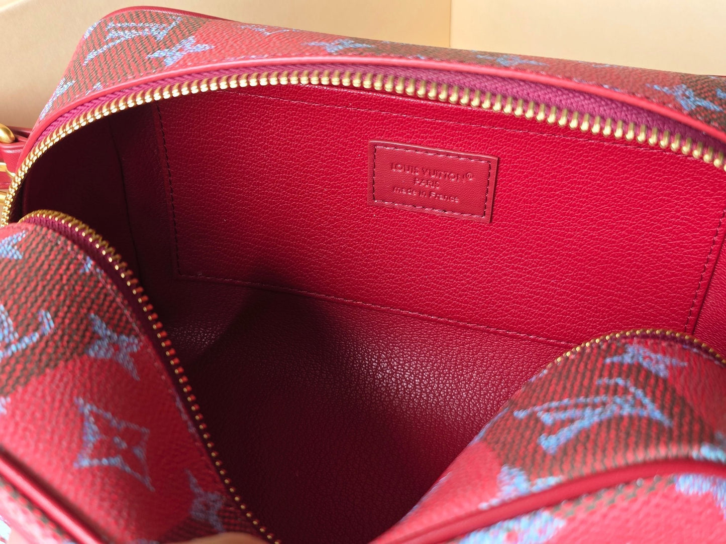 LV Makeup Bag Red PVC Fabric with Leather 275393