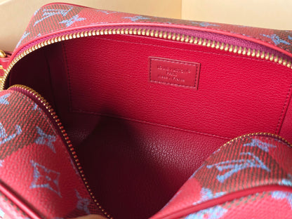 LV Makeup Bag Red PVC Fabric with Leather 275393