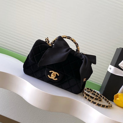 Chanel 25K Series Velvet Bow CF Handle Bag 20 Black 275900