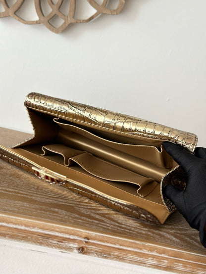 Chanel Vintage Crocodile-embossed Gold Clutch Bag Cowhide 275839