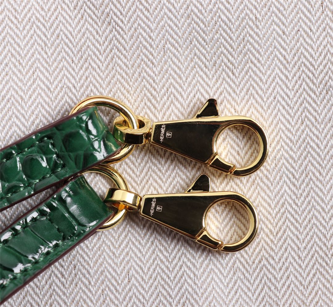 HM KELLY MINI 19 CASTLETON GREEN CROCODILE EMBOSSED CALFSKIN GOLD HARDWARE