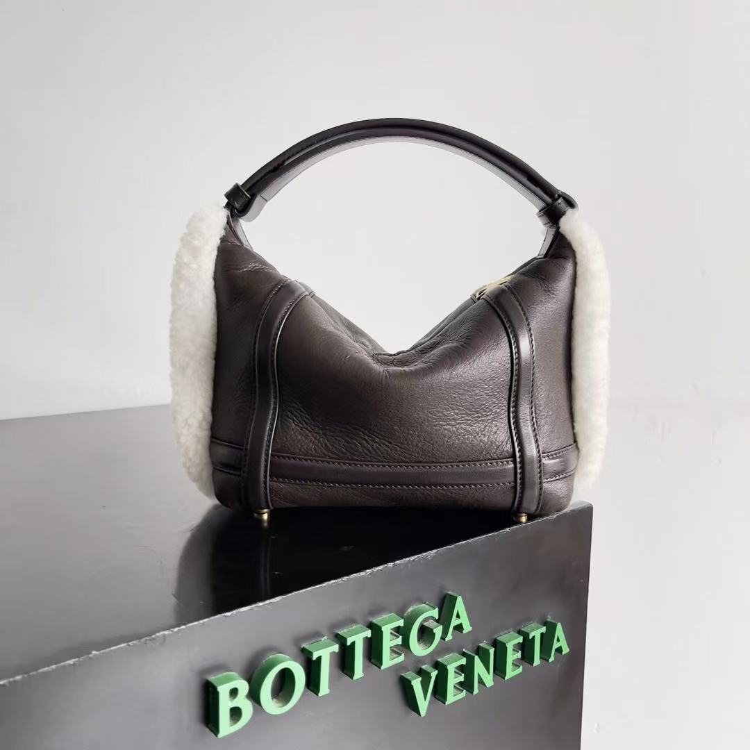 BV Wallace Mini Bag Brown White Lamb Fur Leather