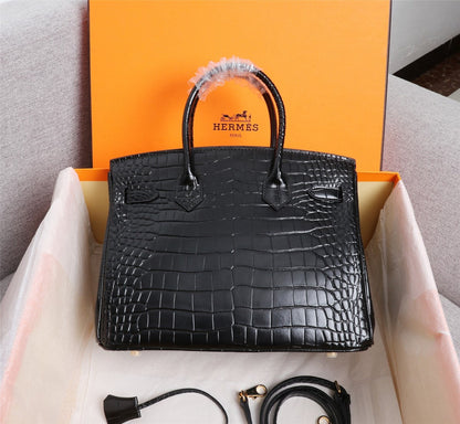 HM BIRKIN BAG 30 BLACK CROCODILE EMBOSSED CALFSKIN