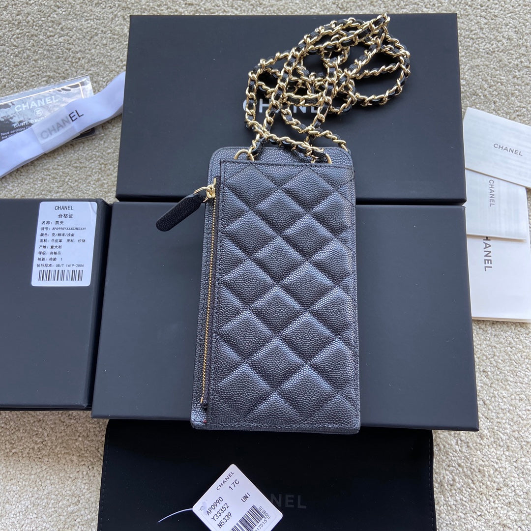 CC Compact Double Pouch Black Caviar GHW 229641